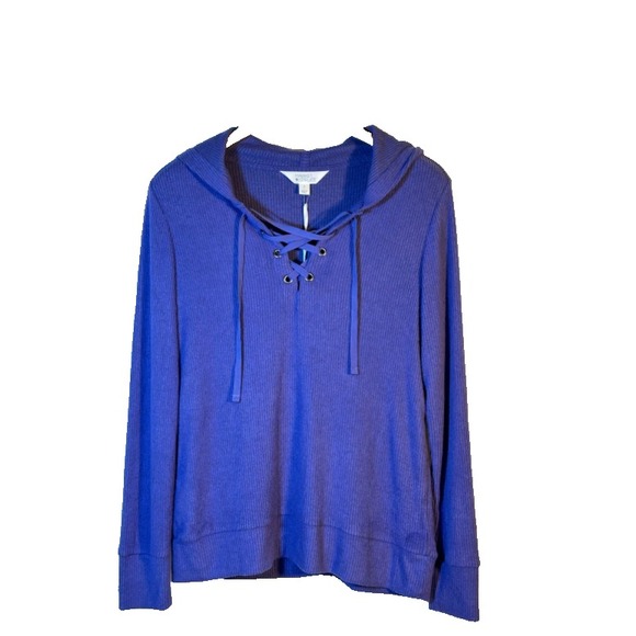 Market & Spruce Tops - NWT Market & Spruce‎ Allison Lace Up Ribbed Brushed Knit Hoodie Navy Small